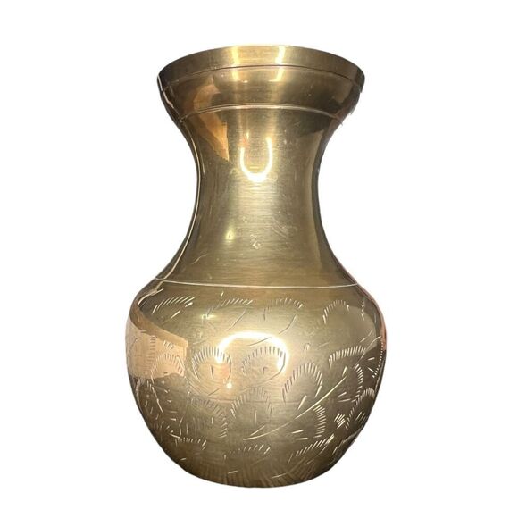 Vintage Brass Etched Small Vase Decor - Picture 1 of 4